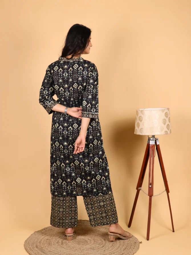 Black Floral Cotton Kurta Set — Duskbloom Set - Image 5