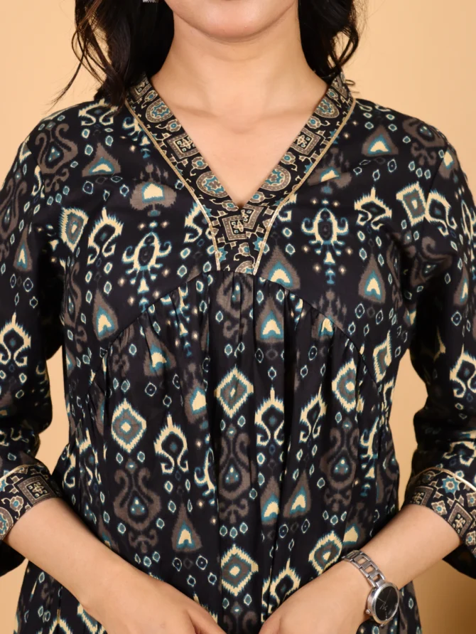 Black Floral Cotton Kurta Set — Duskbloom Set - Image 3
