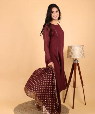 Maroon Crepe Kurta Set with Dupatta — Emberveil Ensemble