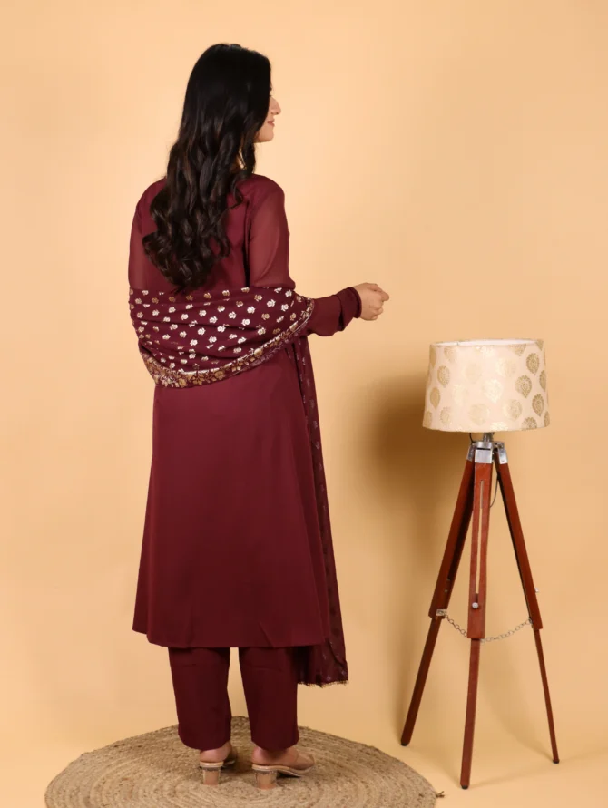 Maroon Crepe Kurta Set with Dupatta — Emberveil Ensemble - Image 3