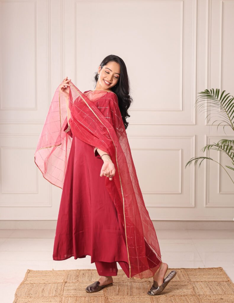 red suit with dupatta