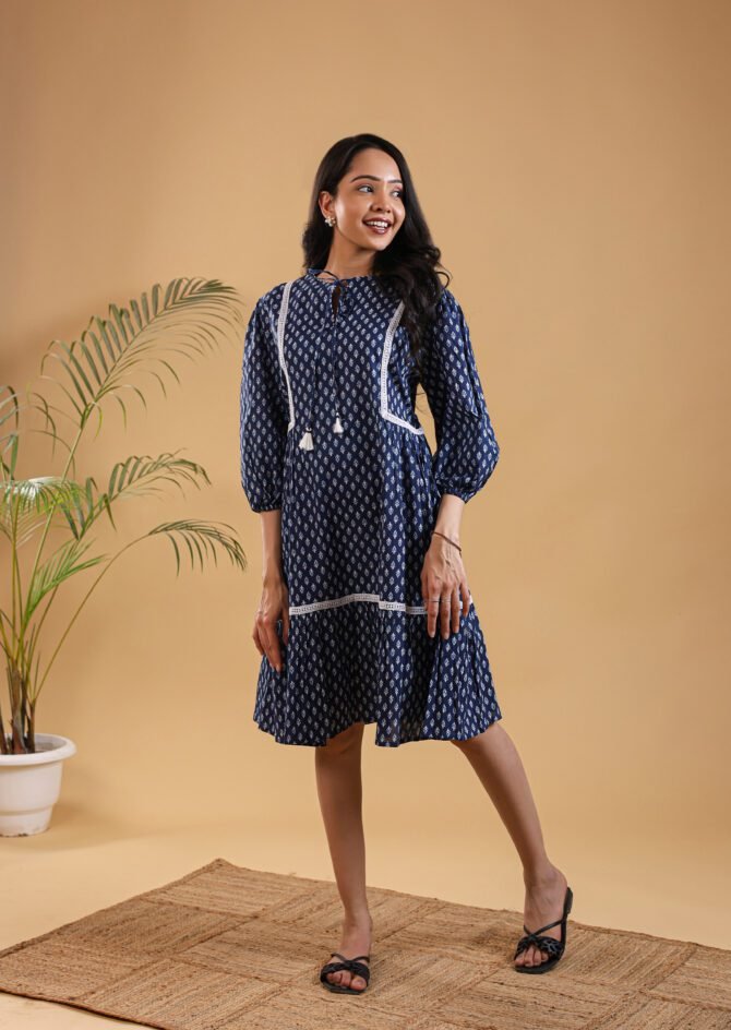 The Indigo Blossom Cotton Floral Printed Dress - Image 10