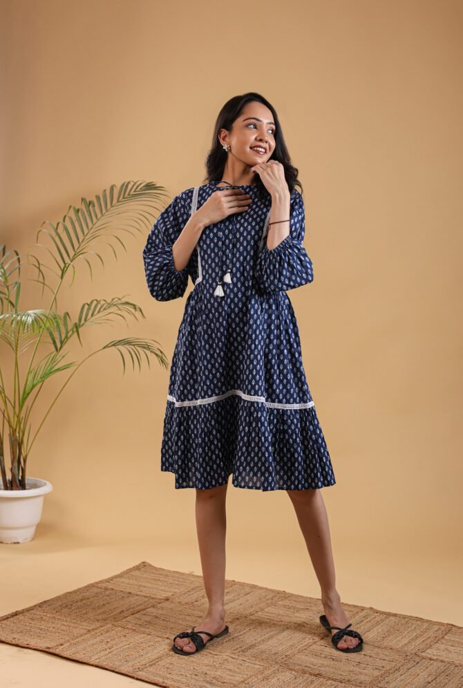 The Indigo Blossom Cotton Floral Printed Dress - Image 9