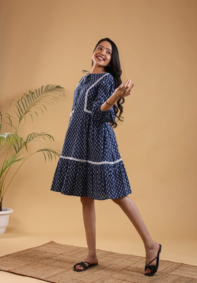 The Indigo Blossom Cotton Floral Printed Dress - Image 8