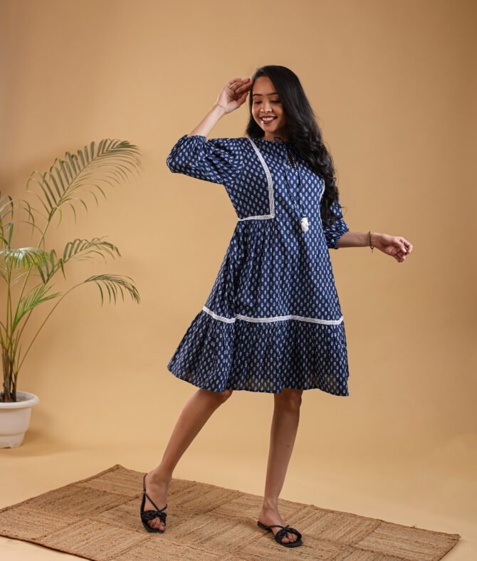 The Indigo Blossom Cotton Floral Printed Dress - Image 6