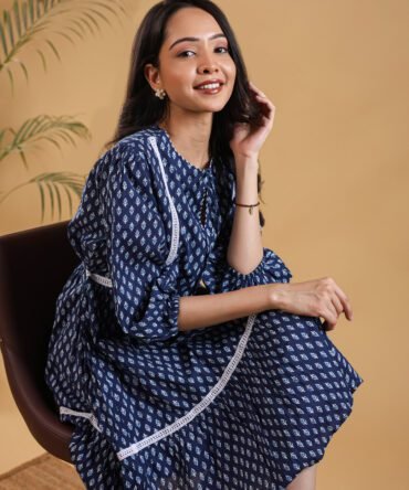 The Indigo Blossom Cotton Floral Printed Dress