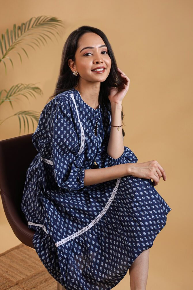 The Indigo Blossom Cotton Floral Printed Dress