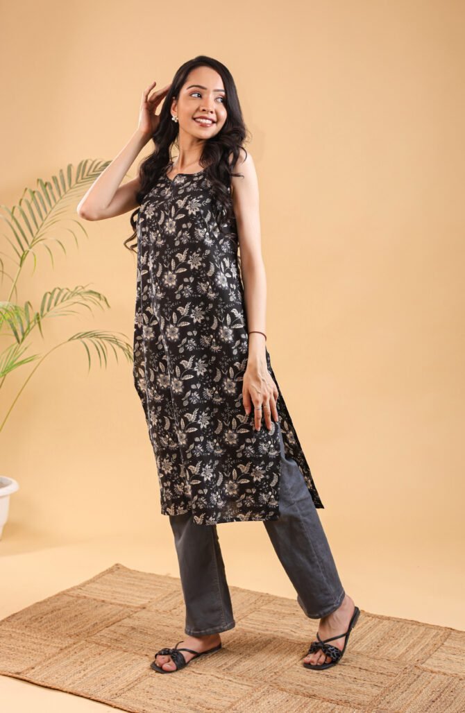 Elysian Dreams – The Ethereal Black & Off White Kurti - Image 3