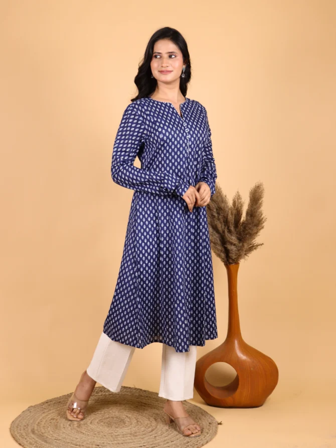 Navy Floral Cotton Kurta — Midnight Bloom Kurta - Image 2
