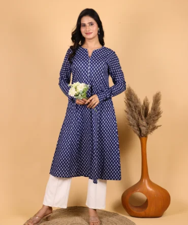 Navy Floral Cotton Kurta — Midnight Bloom Kurta