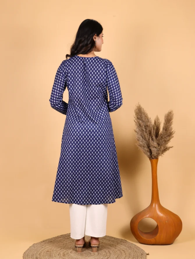 Navy Floral Cotton Kurta — Midnight Bloom Kurta - Image 4