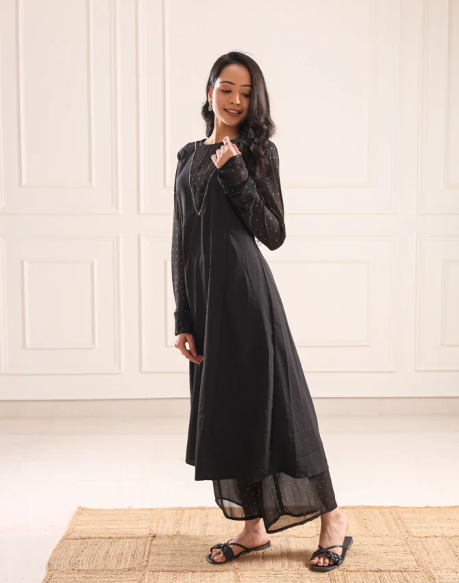 Midnight Aura Black Kurta Set – Timeless Elegance in Every Thread - Image 4