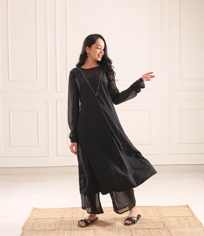 Midnight Aura Black Kurta Set – Timeless Elegance in Every Thread - Image 5