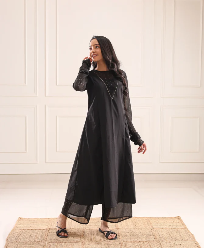 Midnight Aura Black Kurta Set – Timeless Elegance in Every Thread - Image 2