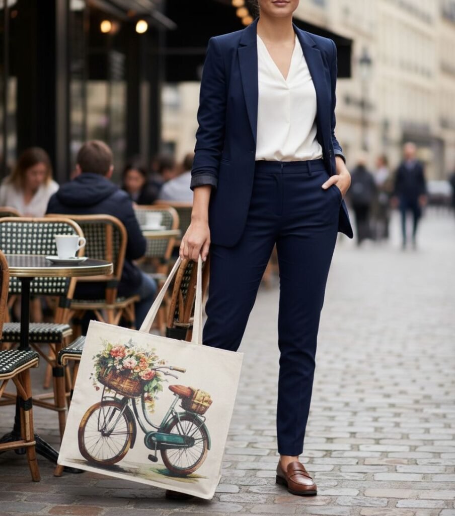 Smart and Stylish: Tote Bag with Trousers and a Blazer