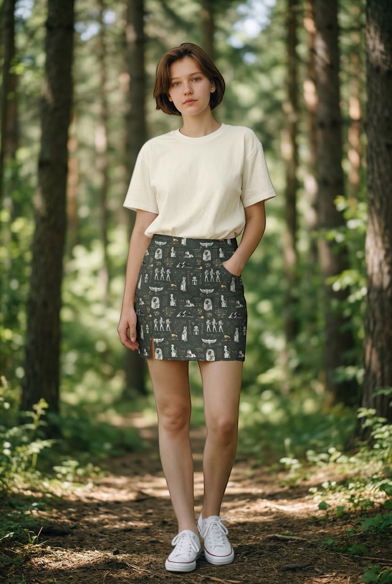 Desert Whiskers | Egyptian Cat Print Rayon Skirt for Women - Image 2