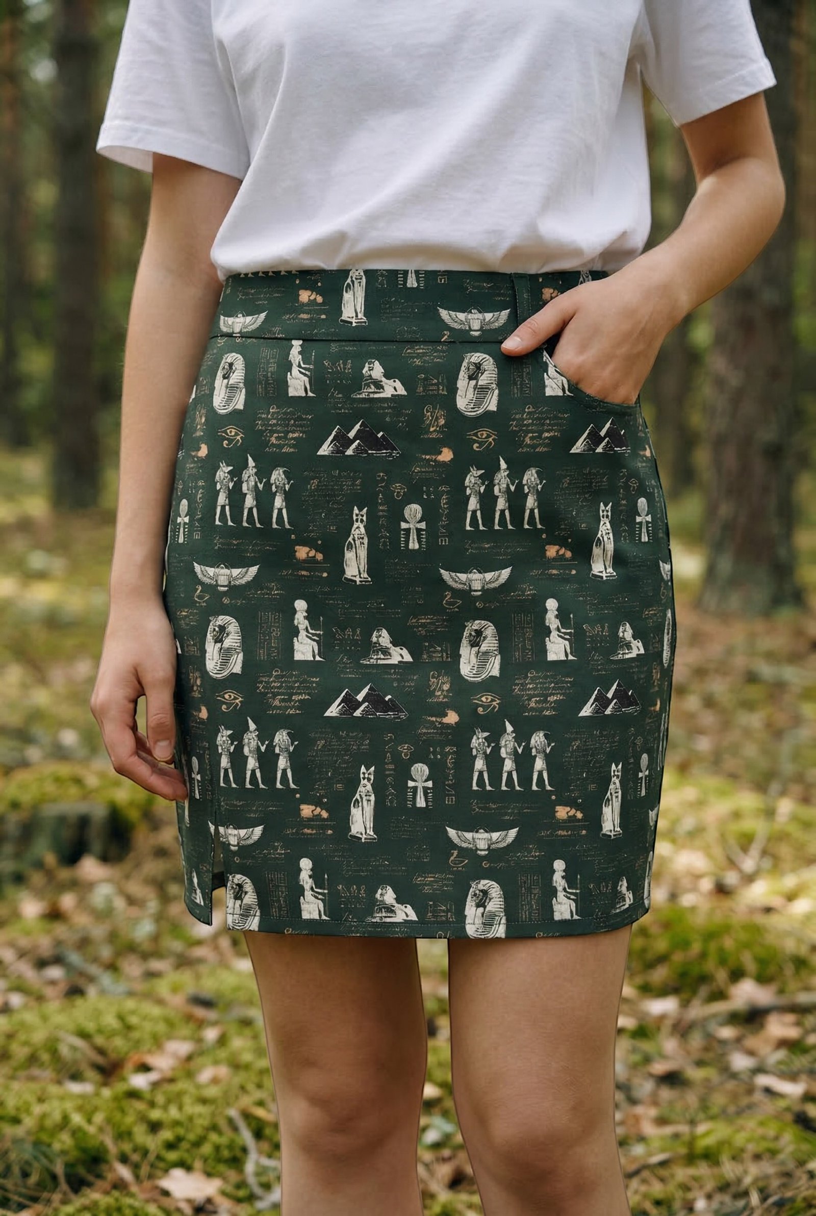 Desert Whiskers | Egyptian Cat Print Rayon Skirt for Women