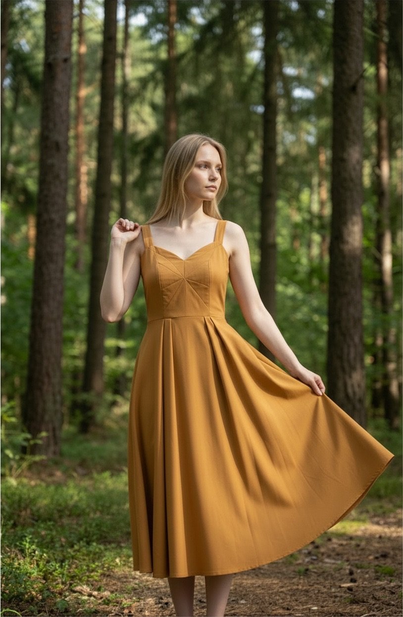 Amber Grove | Golden Meadow Cotton Sateen Dress for Women - Image 4