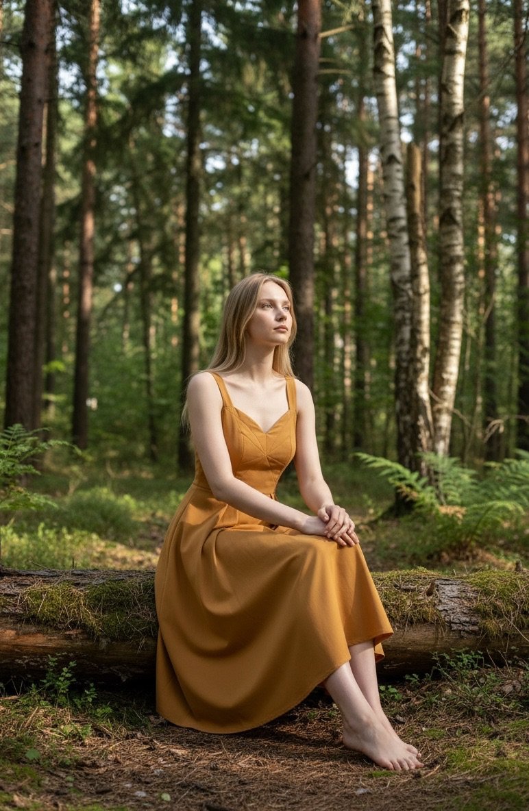 Amber Grove | Golden Meadow Cotton Sateen Dress for Women - Image 3