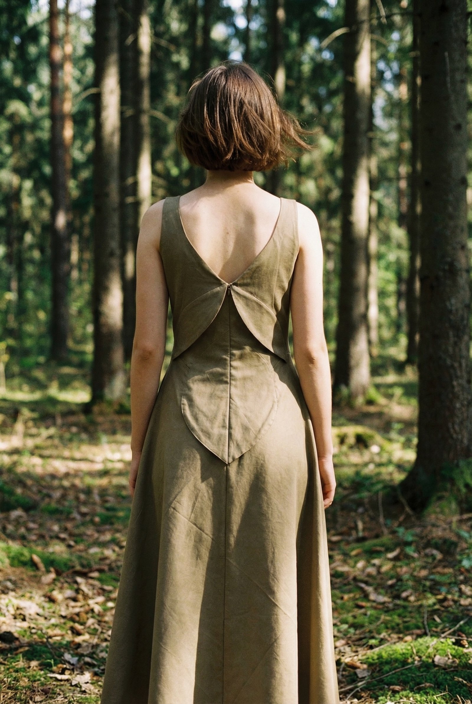 Leafy Grove | Moss Wood Cotton Sateen Dress for Women - Image 6