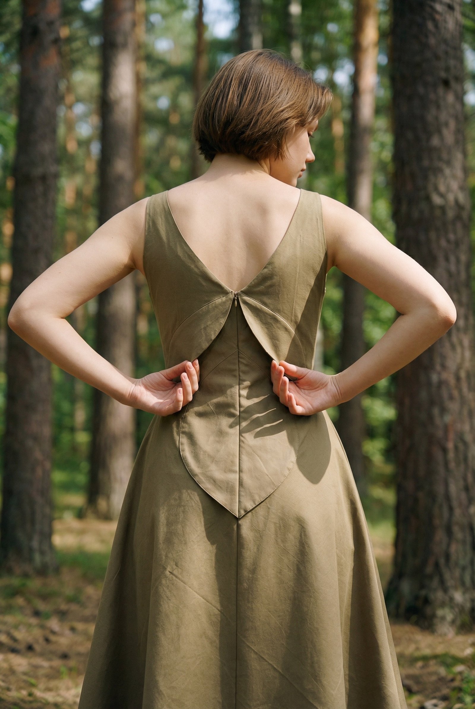 Leafy Grove | Moss Wood Cotton Sateen Dress for Women - Image 5