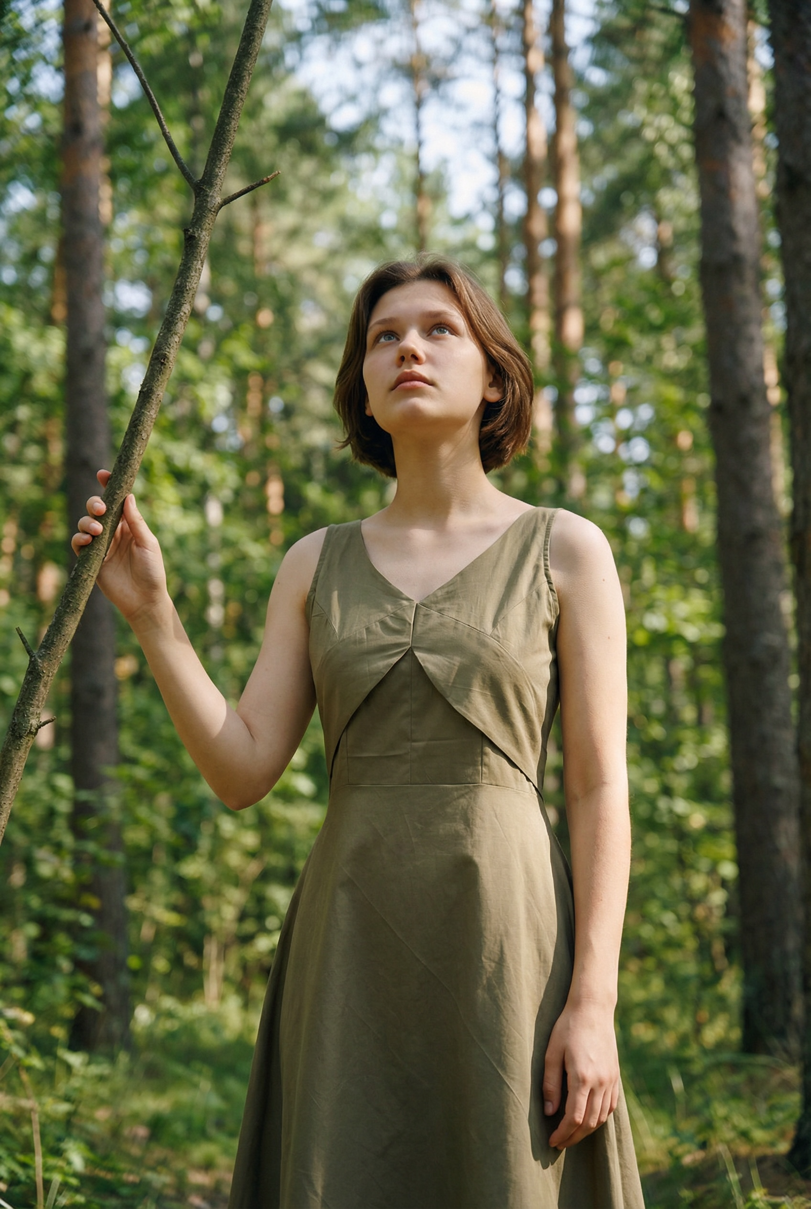 Leafy Grove | Moss Wood Cotton Sateen Dress for Women - Image 3