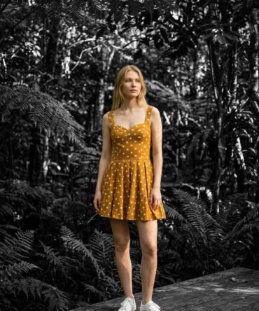Polka Mustard | Saffron Cotton Dress for Women