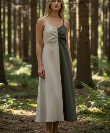 Olive Canopy | Forest Blend Cotton Khadi Dress for Women