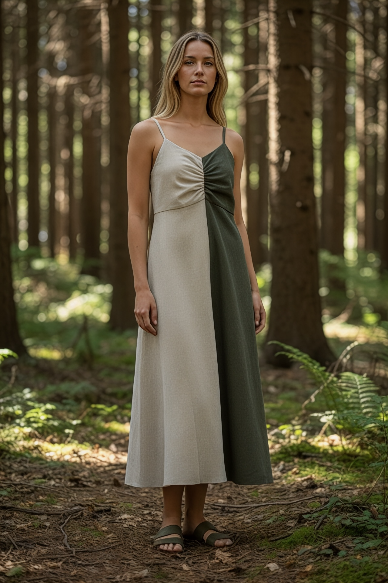 Olive Canopy | Forest Blend Cotton Khadi Dress for Women