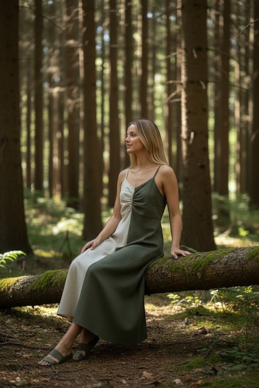 Olive Canopy | Forest Blend Cotton Khadi Dress for Women - Image 2